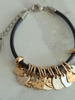 Gold Heart Charm Leather Bracelet - Women Jewelry